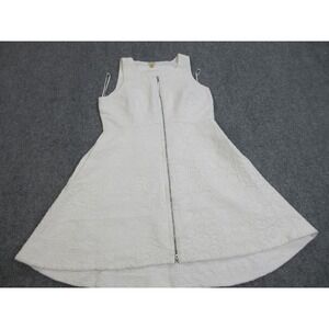 Leifsdottir Dress Womens 14 White‎ Textured Floral Jacquard Sleeveless Zip Lined